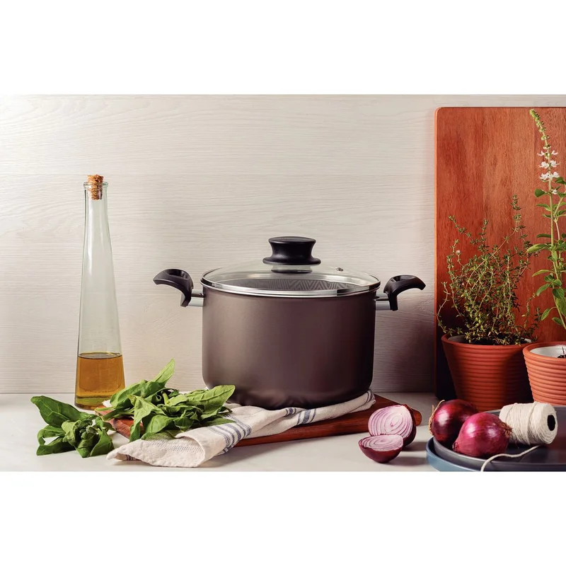ترامونتينا Tramontina Paris Aluminum Stock Pot with Interior and Exterior Starflon Max Lead Nonstick Coating with a Glass Lid, 24 cm 7,1 L